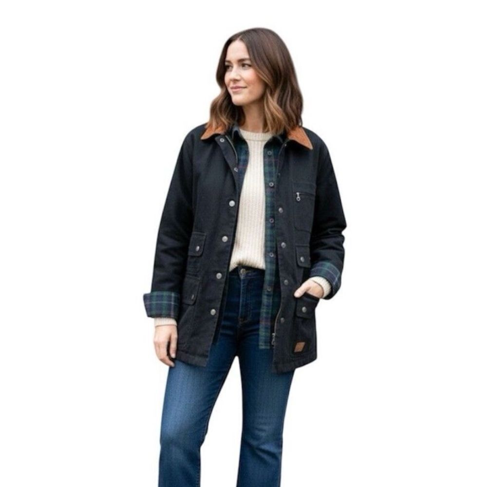 VINTAGE Lauren Jeans Co. Black Barn Chore Coat Jacket Plus Size 1X Suede Collar